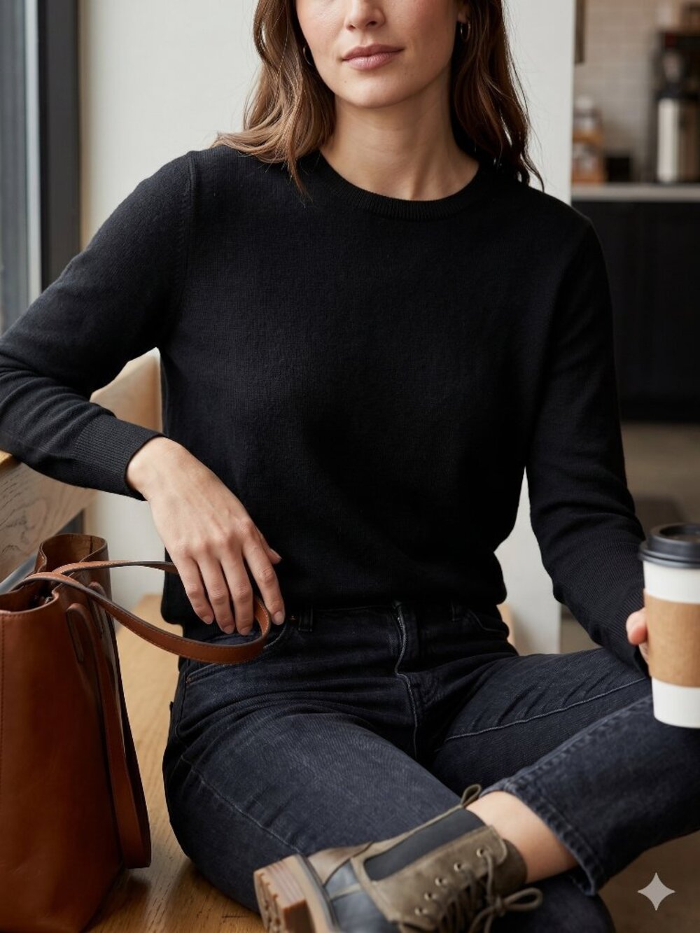 J.CREW Black Knit Crewneck Capsule Wardrobe Sweater